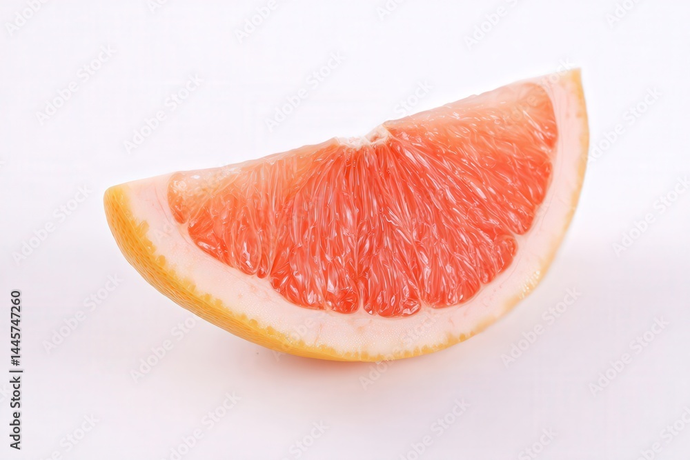 Juicy grapefruit wedge on white background, fresh pink citrus segment
Juicy grapefruit wedge on white background, fresh pink citrus segment