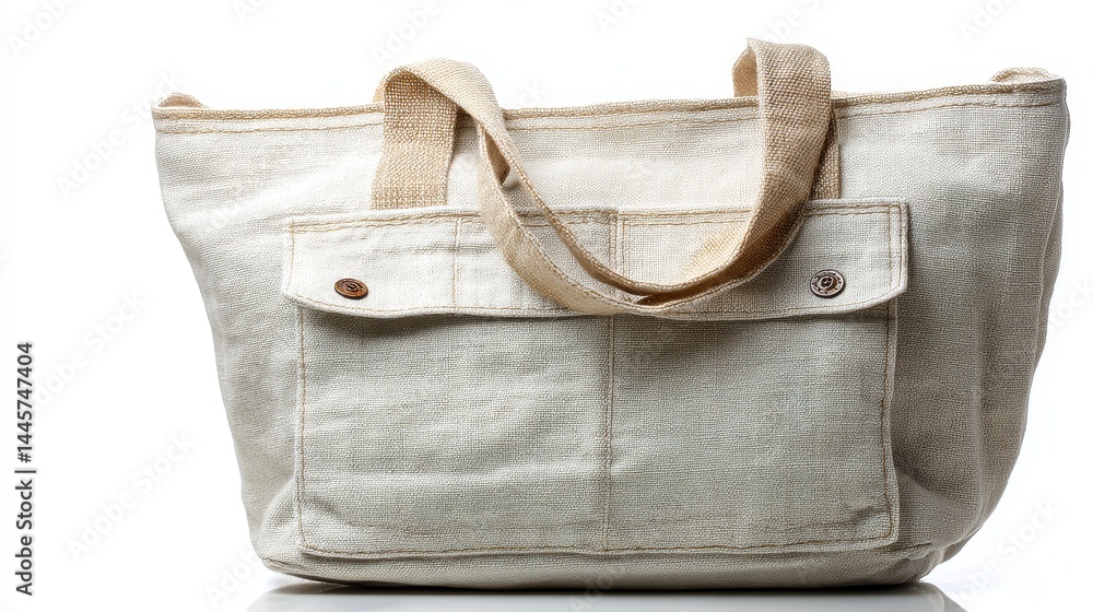 Elegant white shopping bag with luxurious brown handles for everyday essentials stylish Elegant white shopping bag with luxurious brown handles for everyday essentials stylish