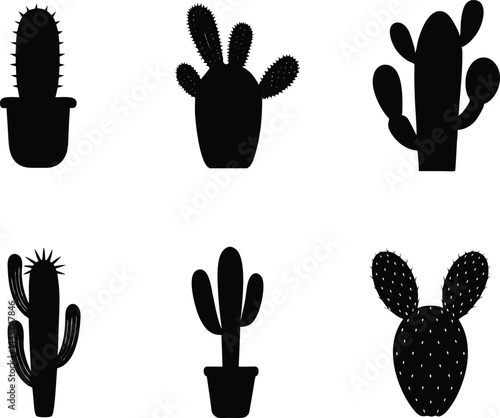 Cactus silhouettes set design.