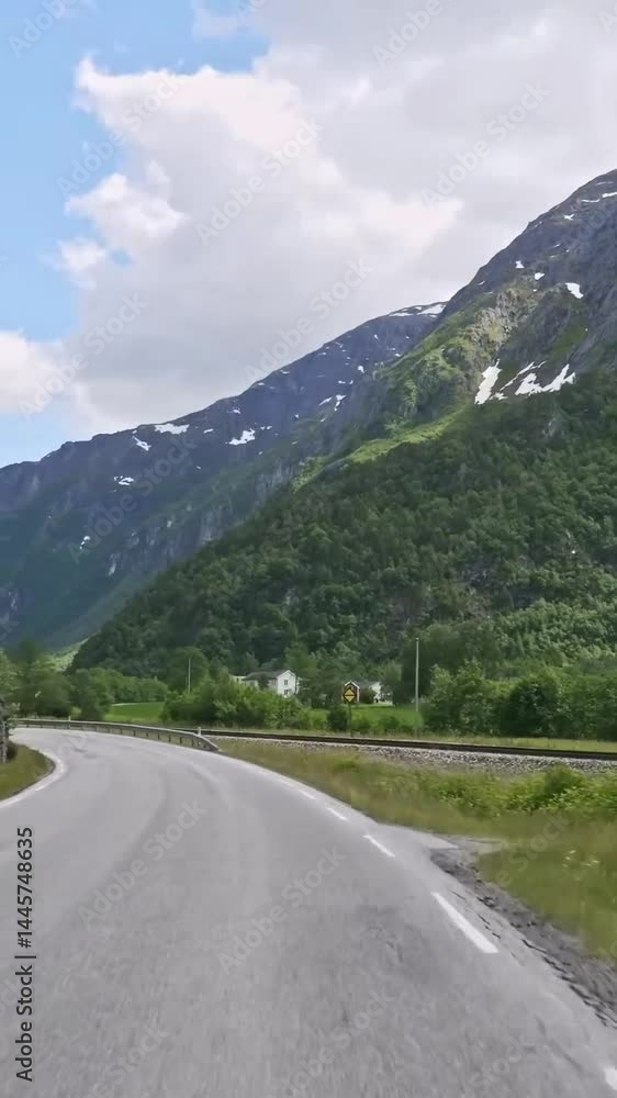 Vertical view of Norway road from car Vertical view of Norway road from car