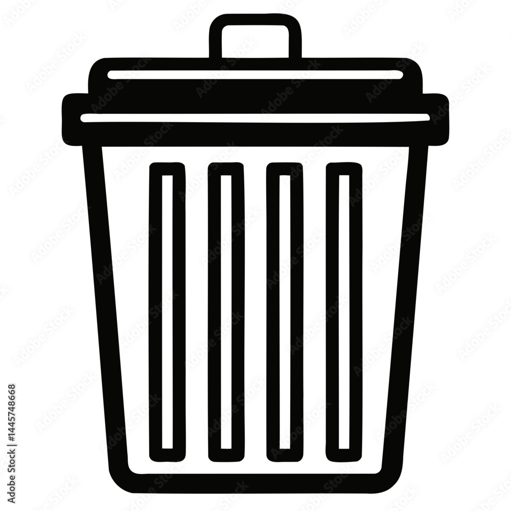 A black outline silhouette of a trash bin or garbage flat vector style Clean bold lines isolated on a transparent background A black outline silhouette of a trash bin or garbage flat vector style Clean bold lines isolated on a transparent background