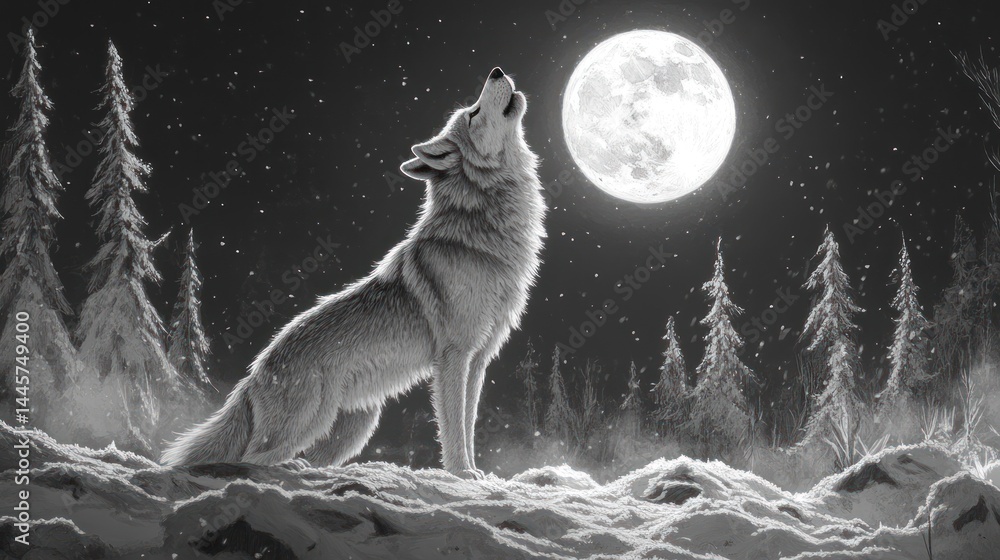 Winter wolf howling at moon (1) Winter wolf howling at moon (1)