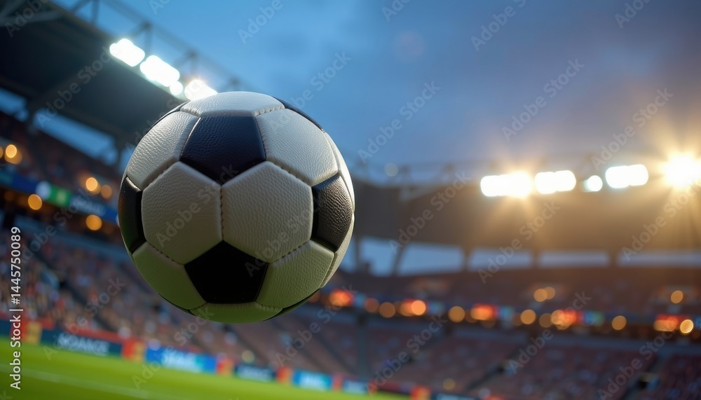 Fototapeta premium Close up Soccer Ball in Stadium Night Game Sports Football