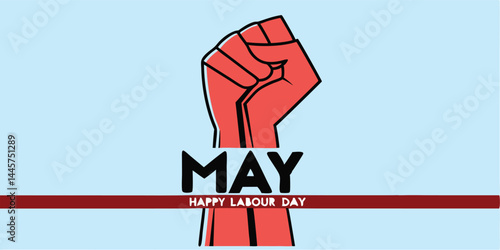 Vector Image Graphic Art Illustration of Strong Fist Raised for May Labour Day Celebration