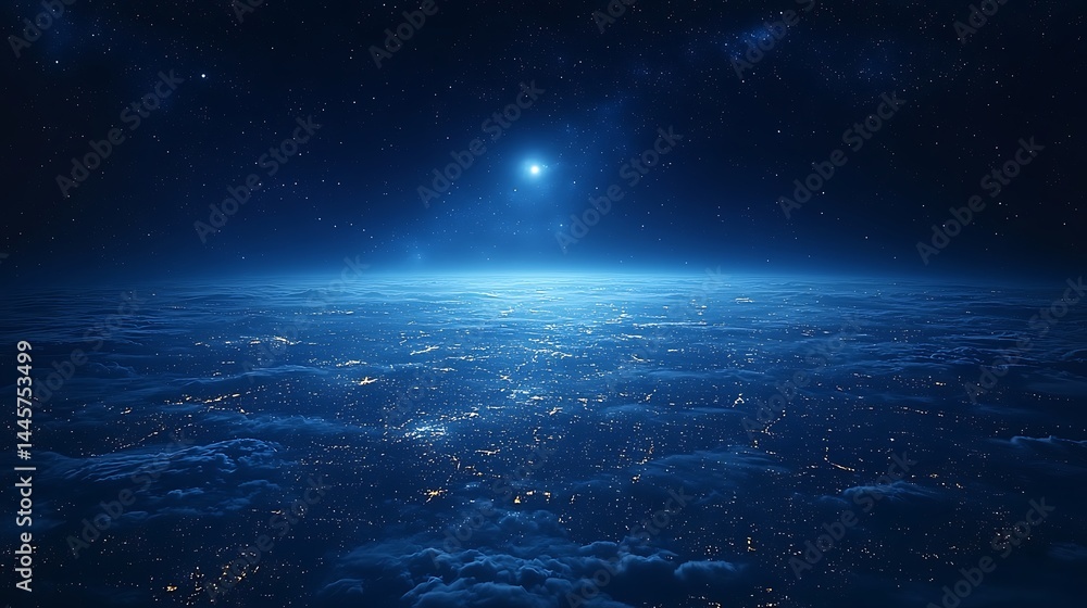 Fototapeta premium Night view of a planet's surface from space