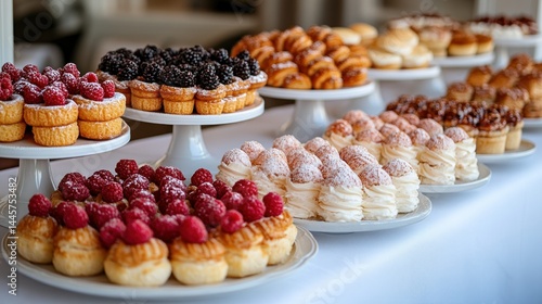 Assorted mini pastries and desserts on tiered trays