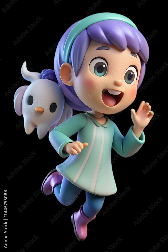 3D cute girl scary run 3D cute girl scary run