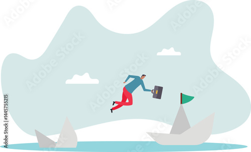 .Escape from risk or danger, run away or flee from fail or bankruptcy company, change job or move to new better workplace.character for design.