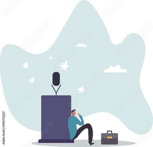 Fear of public speaking, nervous or stress to talk on stage, podium phobia, shy and frightening to give speech to people,character for design.
