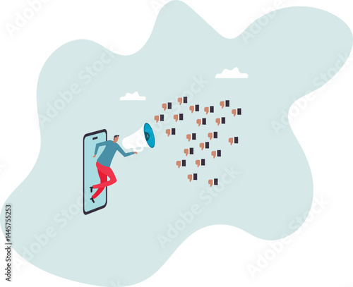 Internet hater, angry social media, dislike or negative feedback from remote work, cyber bullying .character for design.