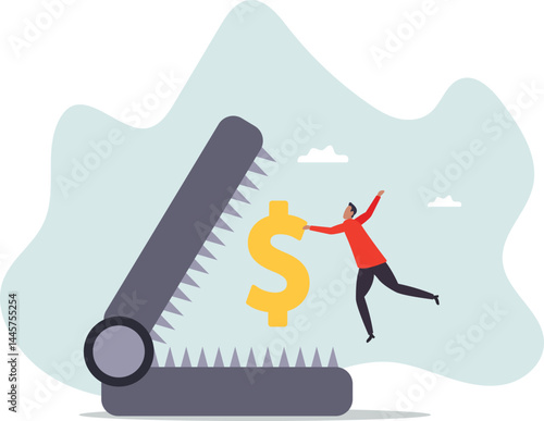 Financial money trap, risk in investment, ponzi scheme or business pitfall.character for design.
