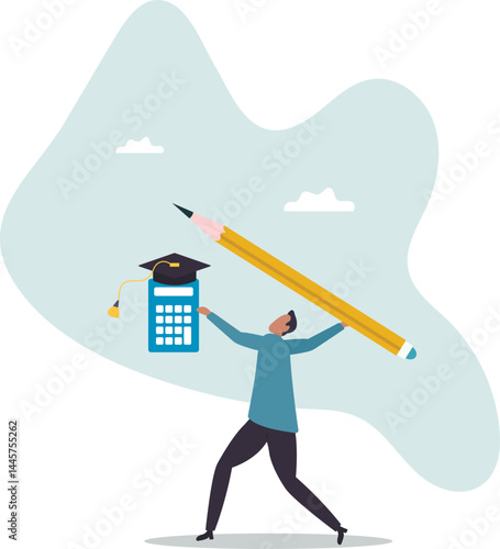 Student loan calculation, education budget allocation, university expense and debt pay off or scholarship payment.character for design.