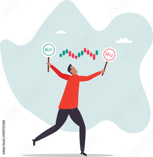 Buy or sell in stock market and crypto currency trading, investment decision, wealth management or financial.character for design.