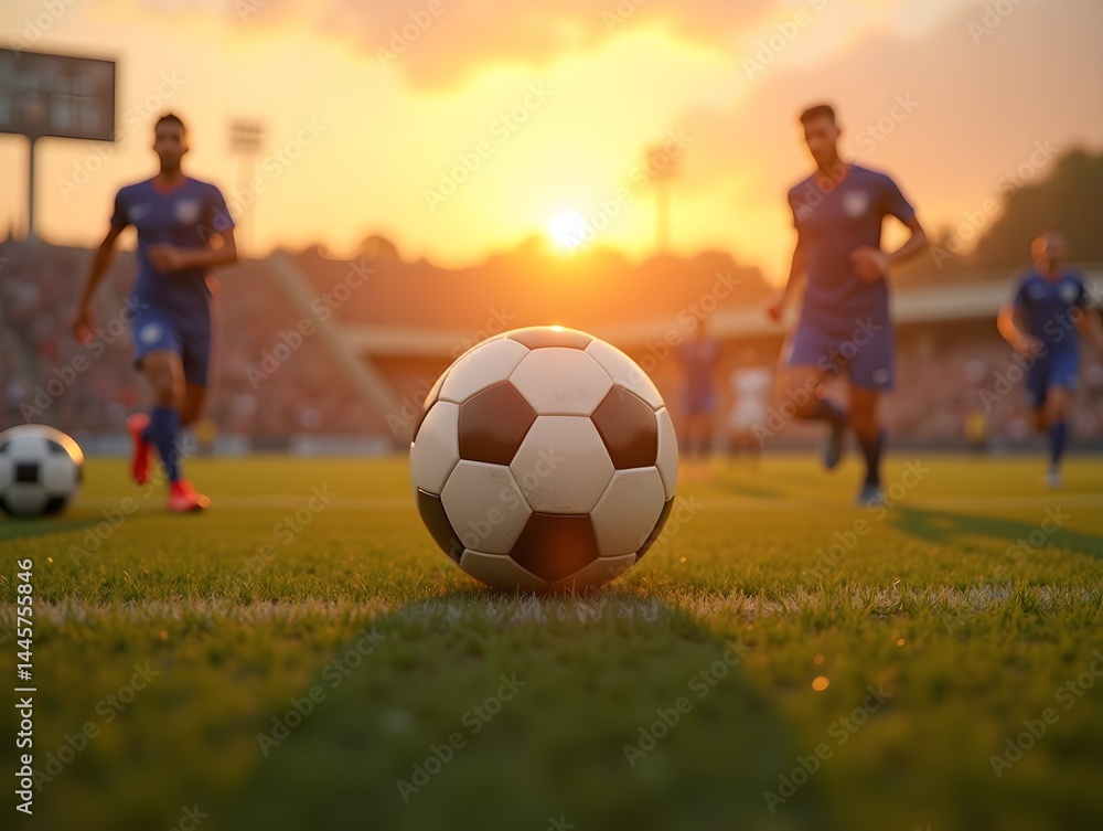 AI generated Close-up football players competing on the field at sunset. Generative AI AI generated Close-up football players competing on the field at sunset. Generative AI