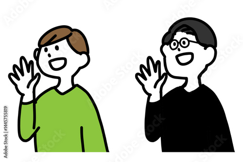 呼びかける男女のイラストのセット　上半身
