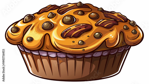 A rich muffin topped with hints of melted chocolate chips.
Bold contrast of soft brown tones and baked texture.
Perfectly rounded, capturing homemade warmth.
Transparent background enhances clean pres