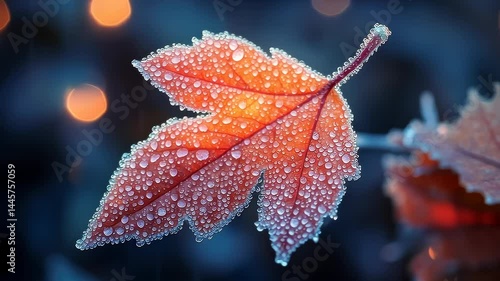 Wallpaper Mural Beautiful autumn leaf covered in dew drops Torontodigital.ca
