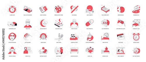 sleep disorders fatigue-related issues red line art style concepts insomnia anxiety exhaustion, Sleep quantity Tiredness Sleepiness Drowsiness