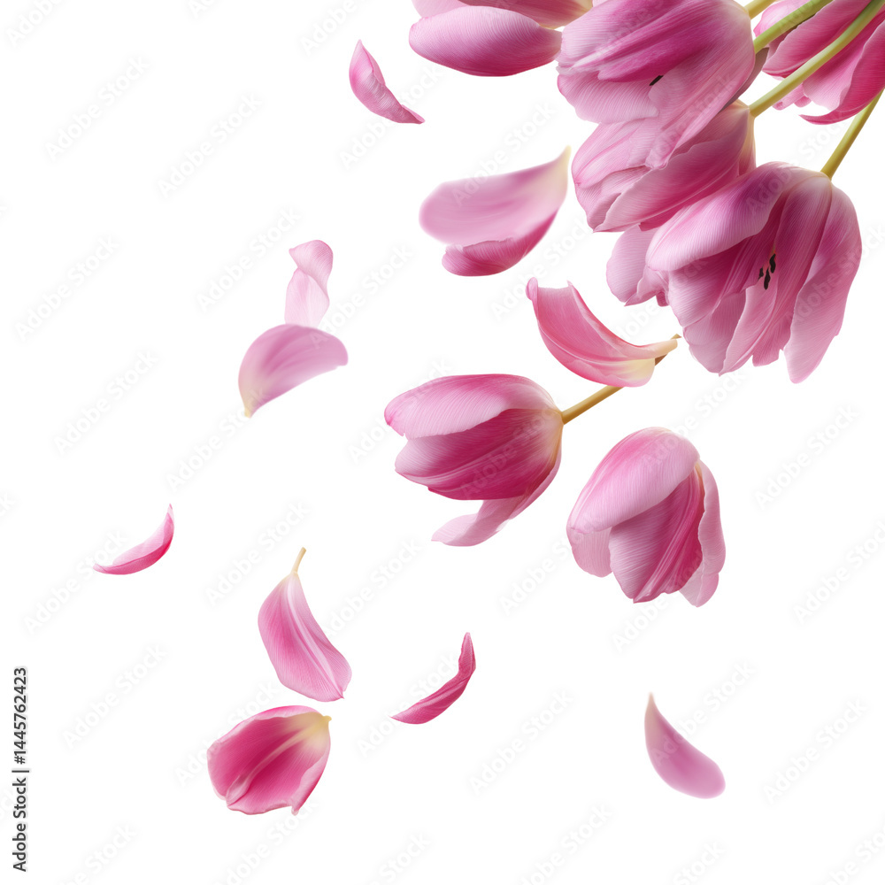 Pink tulips flying on air isolated white or transparent background Pink tulips flying on air isolated white or transparent background