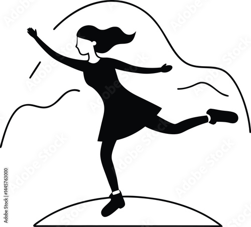 Girl ice skater performing a graceful move in continuous line art drawing style minimalist winter sport illustration suitable for decoration apparel and print design