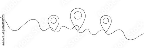 Location pins, geotag sign line continuous drawing vector. One line Location pins, geotag vector background. Location pin, geotag icon. Continuous outline of Location pin, geotag. Linear Locations pin