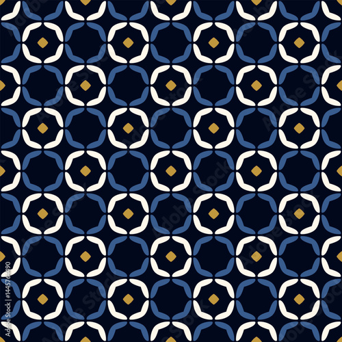 Simple geometric pattern abstract round shapes motif classic blue minimal background. Repeat tiny small element modern fabric design textile swatch ladies dress, man scarf, shirt all over print block.