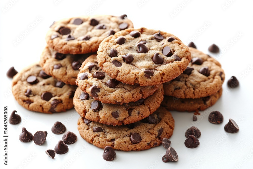 A delicious stack of warm chocolate chip cookies perfect for a sweet treat with soft lighting and A delicious stack of warm chocolate chip cookies perfect for a sweet treat with soft lighting and