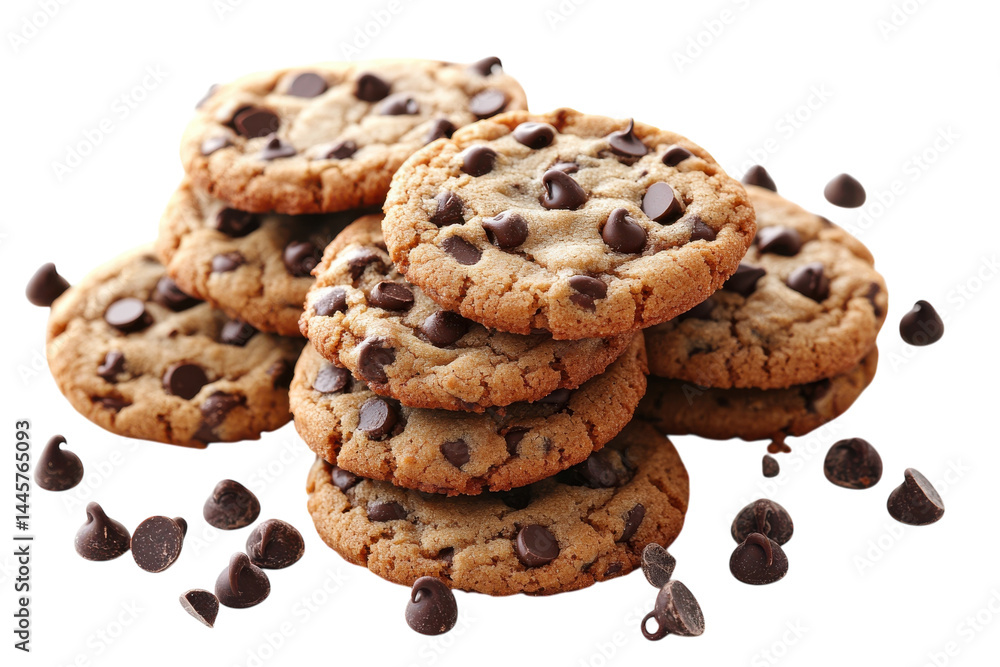 A delicious stack of warm chocolate chip cookies perfect for a sweet treat with soft lighting and A delicious stack of warm chocolate chip cookies perfect for a sweet treat with soft lighting and