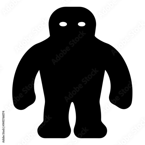 Silhouette of a mysterious humanoid figure with oval eyes on a white background