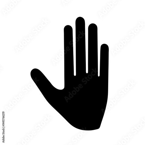 Black silhouette of a human hand showing stop signal on white background