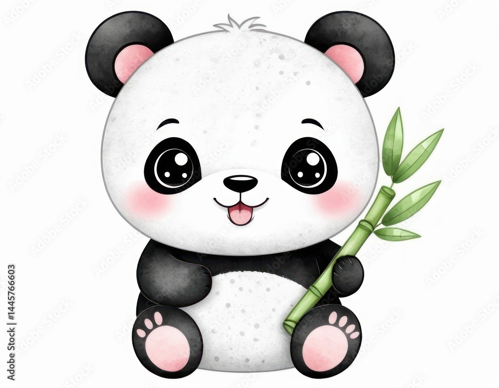 Naklejka premium Adorable Panda with Bamboo