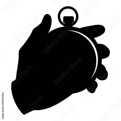 Silhouette illustration of a hand holding an antique pocket watch firmly