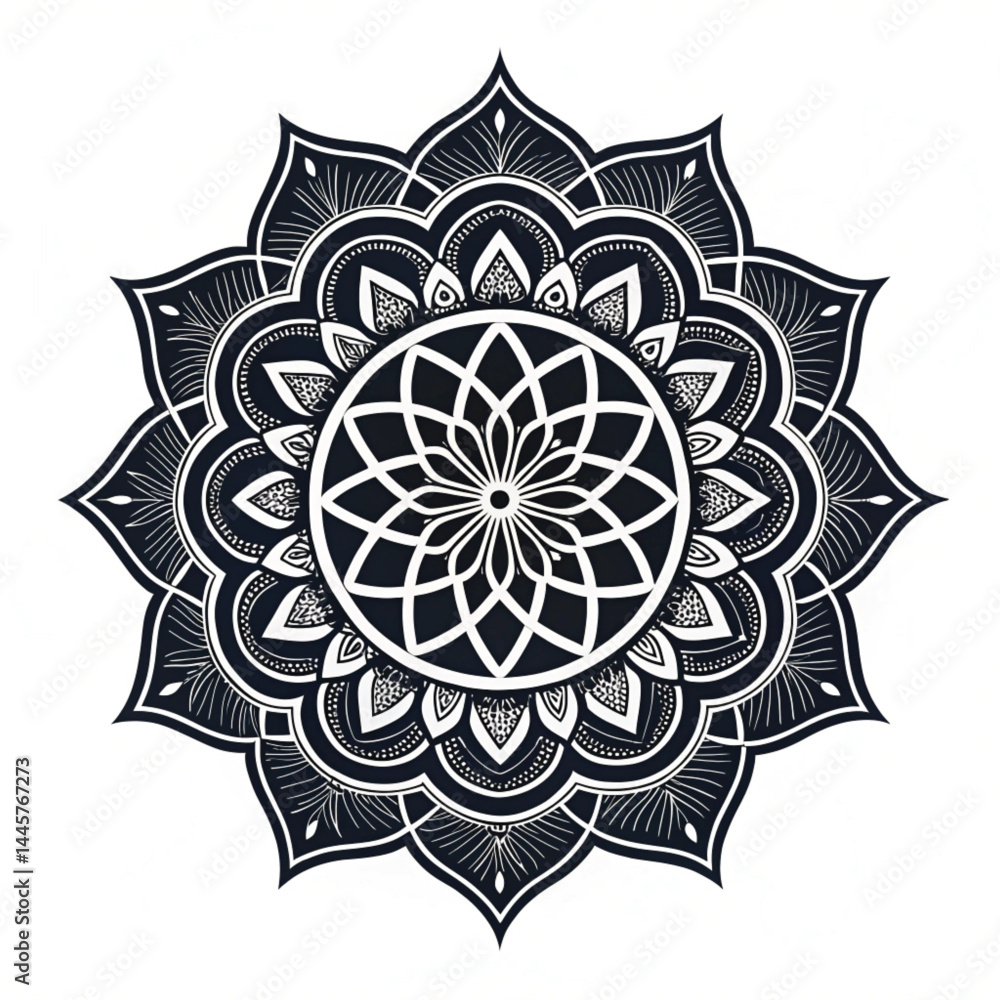 Black Mandala Silhouette Design on White Background – Intricate Geometric Floral Pattern for Tattoo, Decoration, and Spiritual Art Black Mandala Silhouette Design on White Background – Intricate Geometric Floral Pattern for Tattoo, Decoration, and Spiritual Art