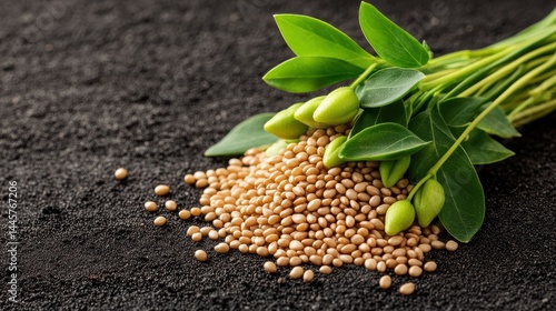 Obraz na płótnie A bundle of freshly harvested sesame plants laid on the ground, showcasing their small seed pods and green leaves. w salonie