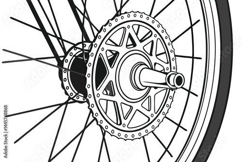 53 bicycle wheel, detailed spokes, circular rim, rubber tire, hub, metallic finish, precision engineering, monochrome, minimalist design, industrial aesthetic, symmetry, transportation component, clos