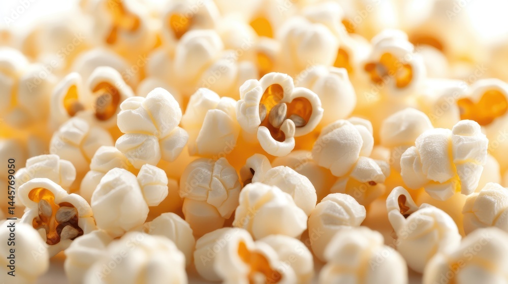 A close-up of popcorn kernels arranged neatly, ready to be popped in a kitchen environment.