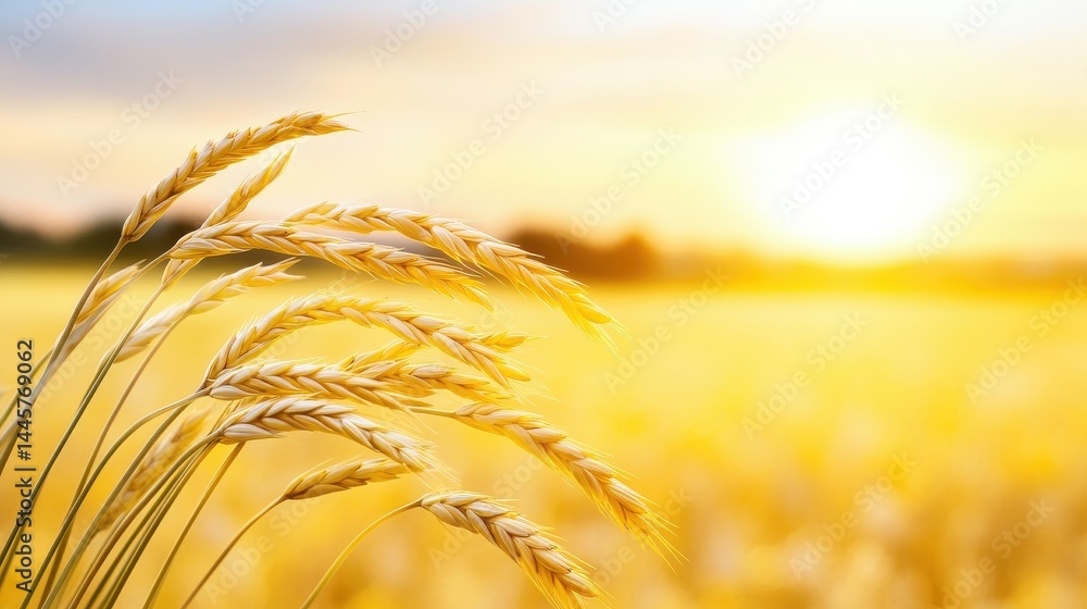 A close-up of oat stalks swaying gently in a golden field, with the sun setting in the background, capturing a peaceful rural scene.