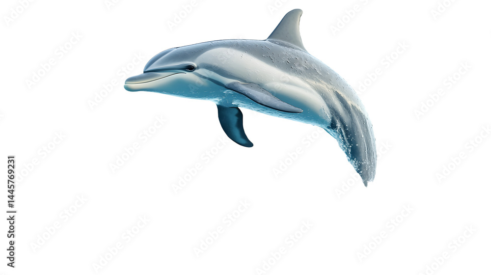 Fototapeta premium Graceful Dolphin Jumping Isolated on White Background for Creative Designs