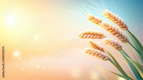 Obraz na płótnie A close-up of wheat grains ripening on stalks, set against a soft natural background with the warm glow of sunlight. w salonie