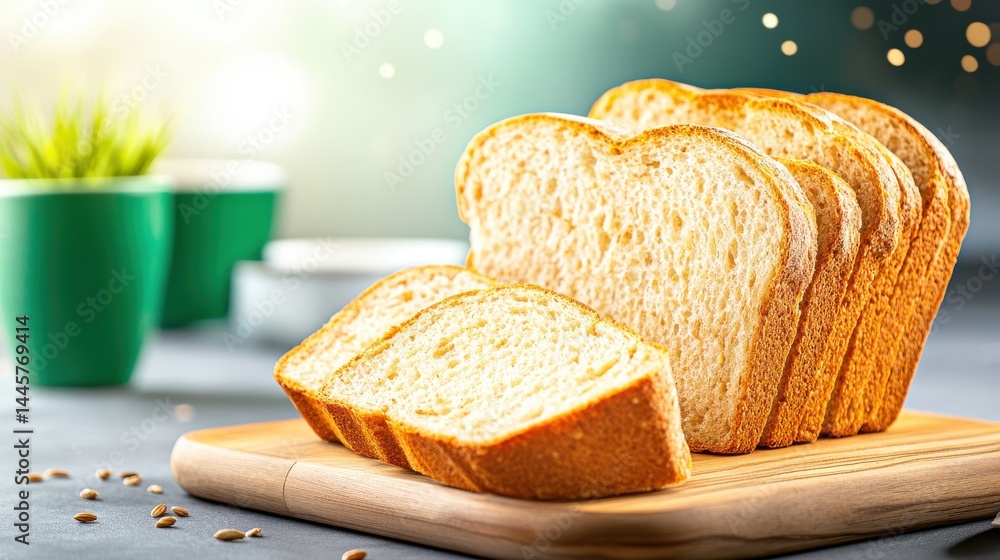 A close-up of whole grain bread on a wooden cutting board, with slices neatly arranged, ready to be served.