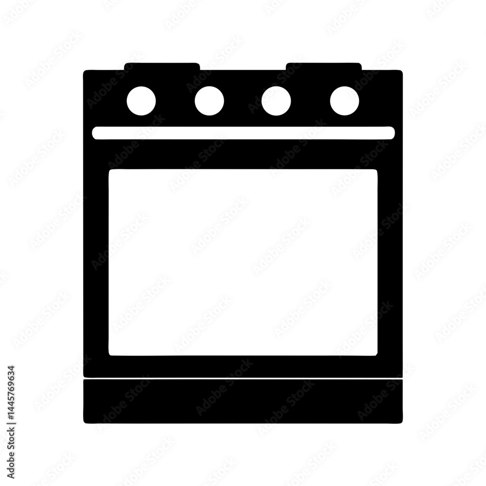 Simple black and white illustration of a modern kitchen oven range Simple black and white illustration of a modern kitchen oven range