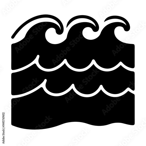 Stylized illustration of ocean waves with a monochrome color palette and bold lines