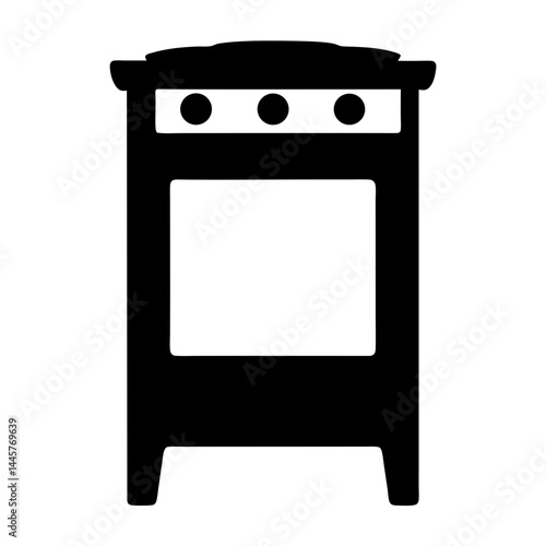 Black and white silhouette of vintage kitchen oven appliance element