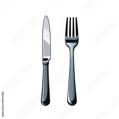 Fork and knife illustration depicting classic dining utensils in a simple and modern design style