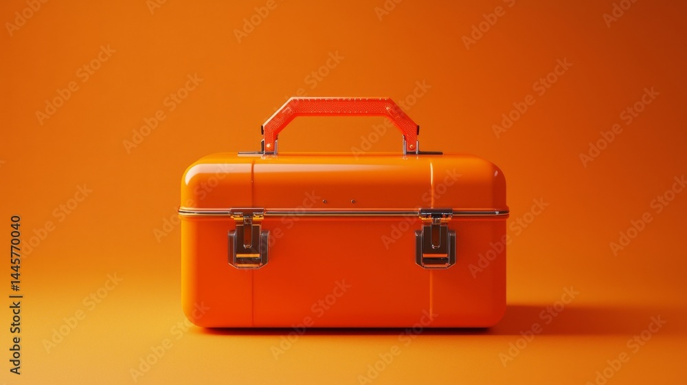 Creative 3D representation of tools in a box with an orange theme. Creative 3D representation of tools in a box with an orange theme.