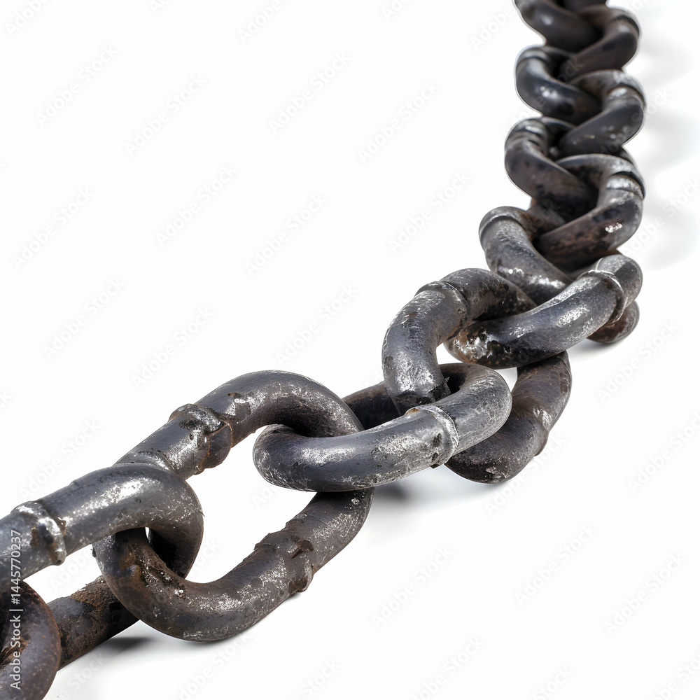 Fototapeta premium Heavy Metal Chain Link Close Up with Industrial Background Detail