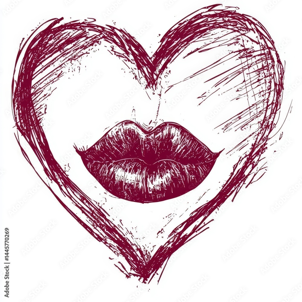 Fototapeta premium The allure of a lipstick kiss captured in a heart.