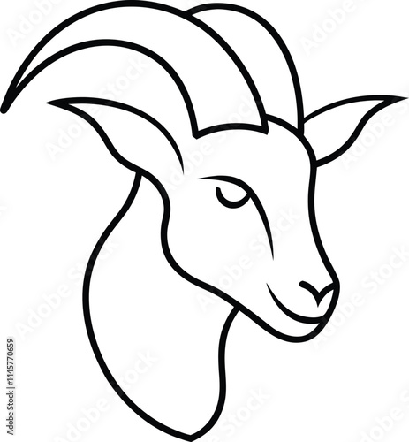 Simple continuous line goat head sketch with a cap for modern animal art rustic design projects educational posters tattoos and clean minimalist farm inspired visuals