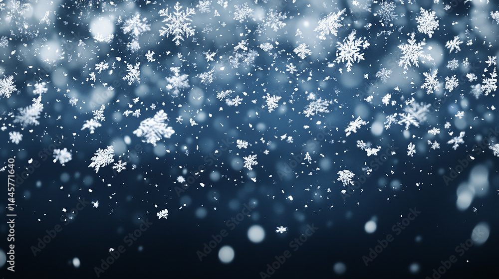 Obraz premium Snowflakes Falling on a Dark Winter Background