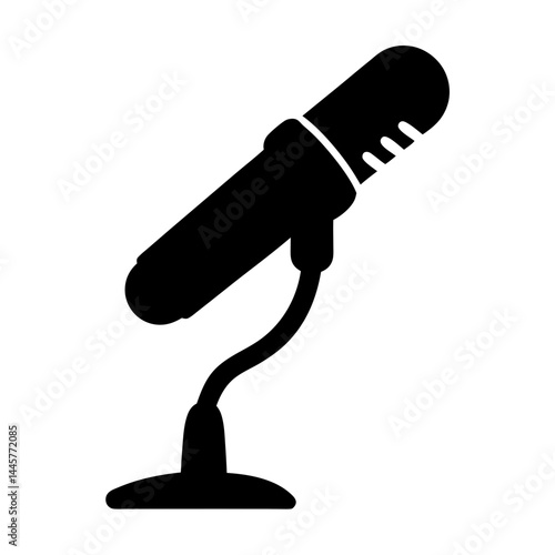 Black silhouette of a condenser microphone on a stand for audio recording